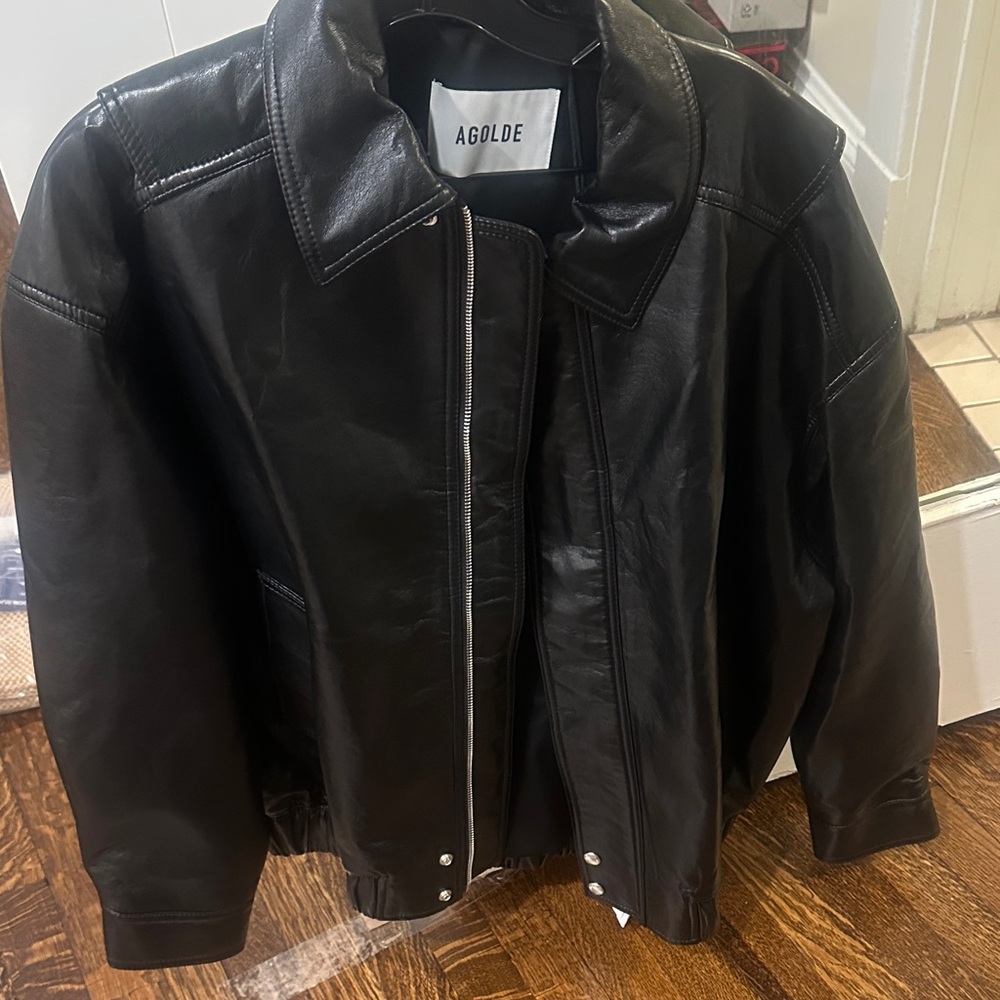 Agolde Aston bomber black leather jacket